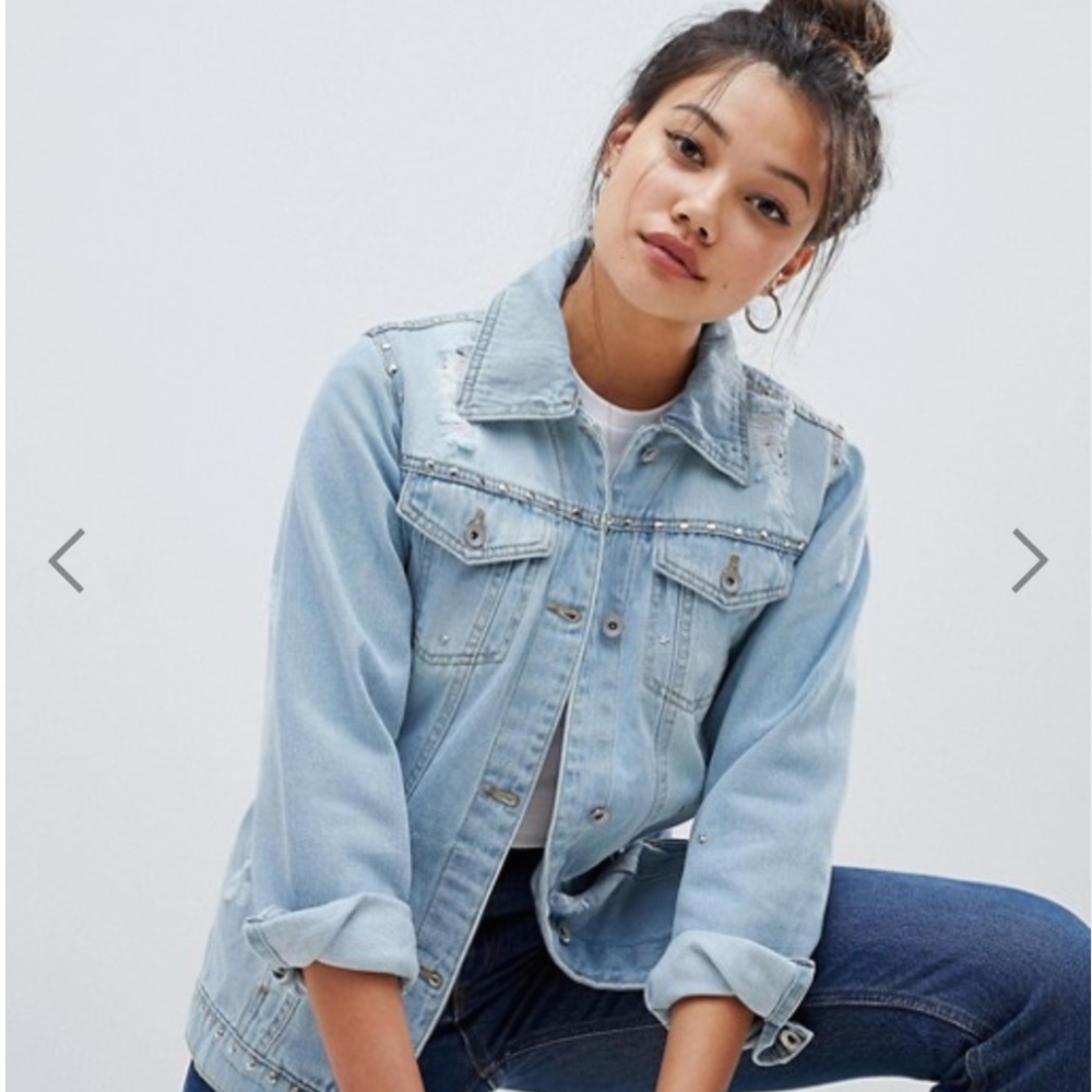 Influence Distressed Studded Denim Jacket, Size M
